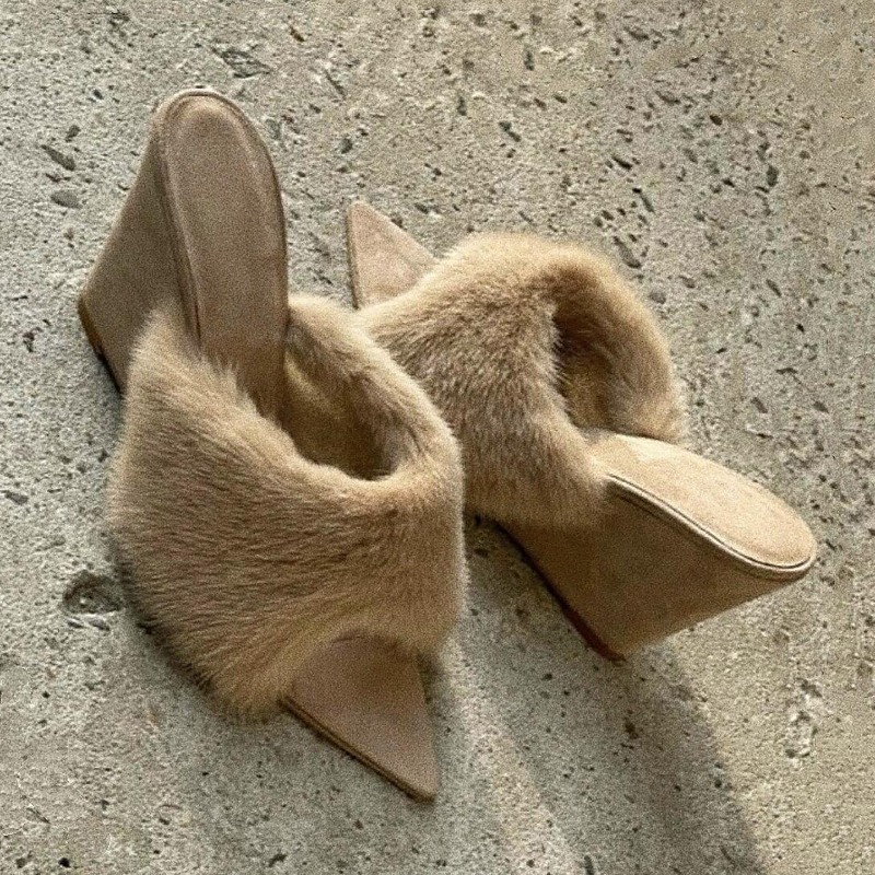 Winter Clothing Women'S - Fluffy Women Slippers Wedges Platform Sandals