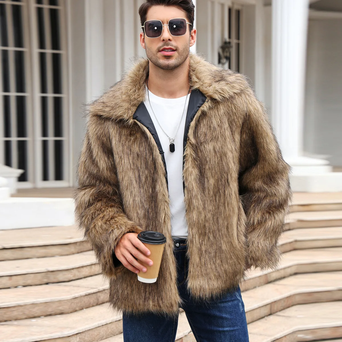 Men Faux Fox Fur Jacket Coat W - Winter Clothing Uae recension och pris