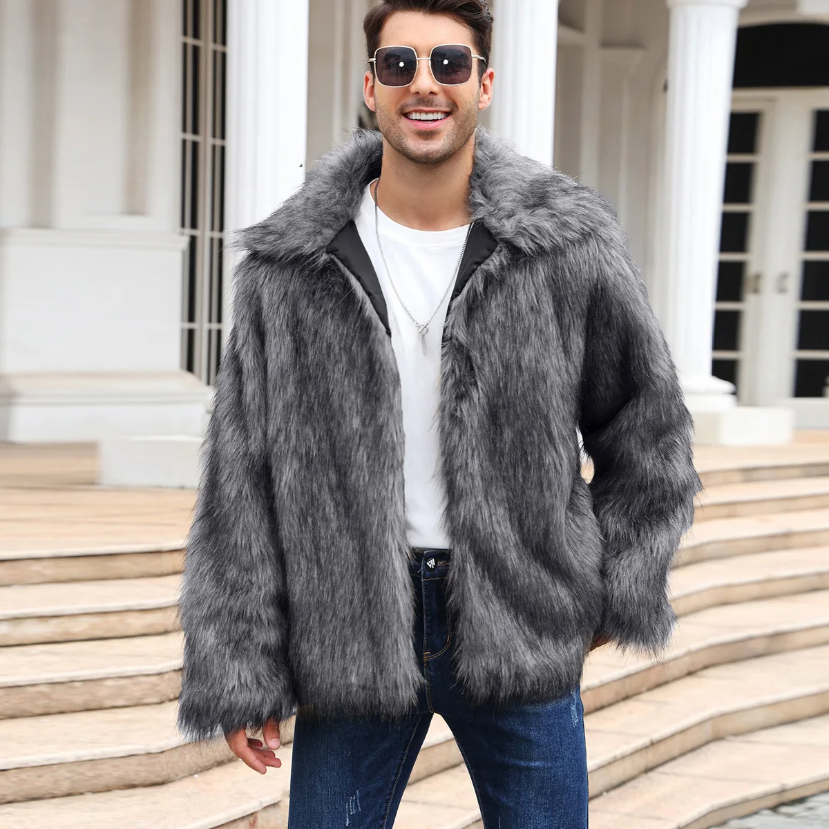 Men Faux Fox Fur Jacket Coat W - Winter Clothing Uae recension och pris
